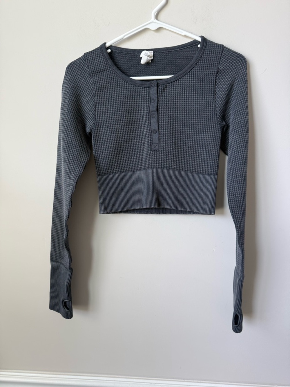 Aerie blue Gray Long-Sleeve Waffle Henley Crop Top size XS